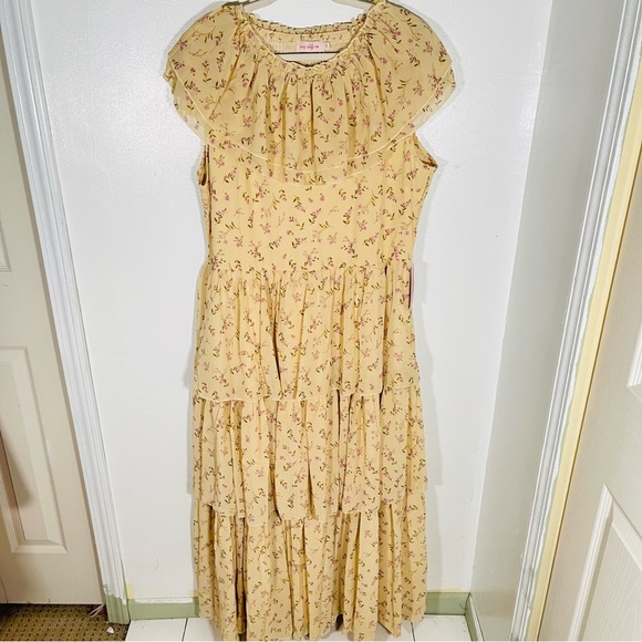 NWT Ivy City Co. Darla Yellow Floral Tiered Maxi Dress Bohemian Wedding Size 1X - Picture 2 of 9